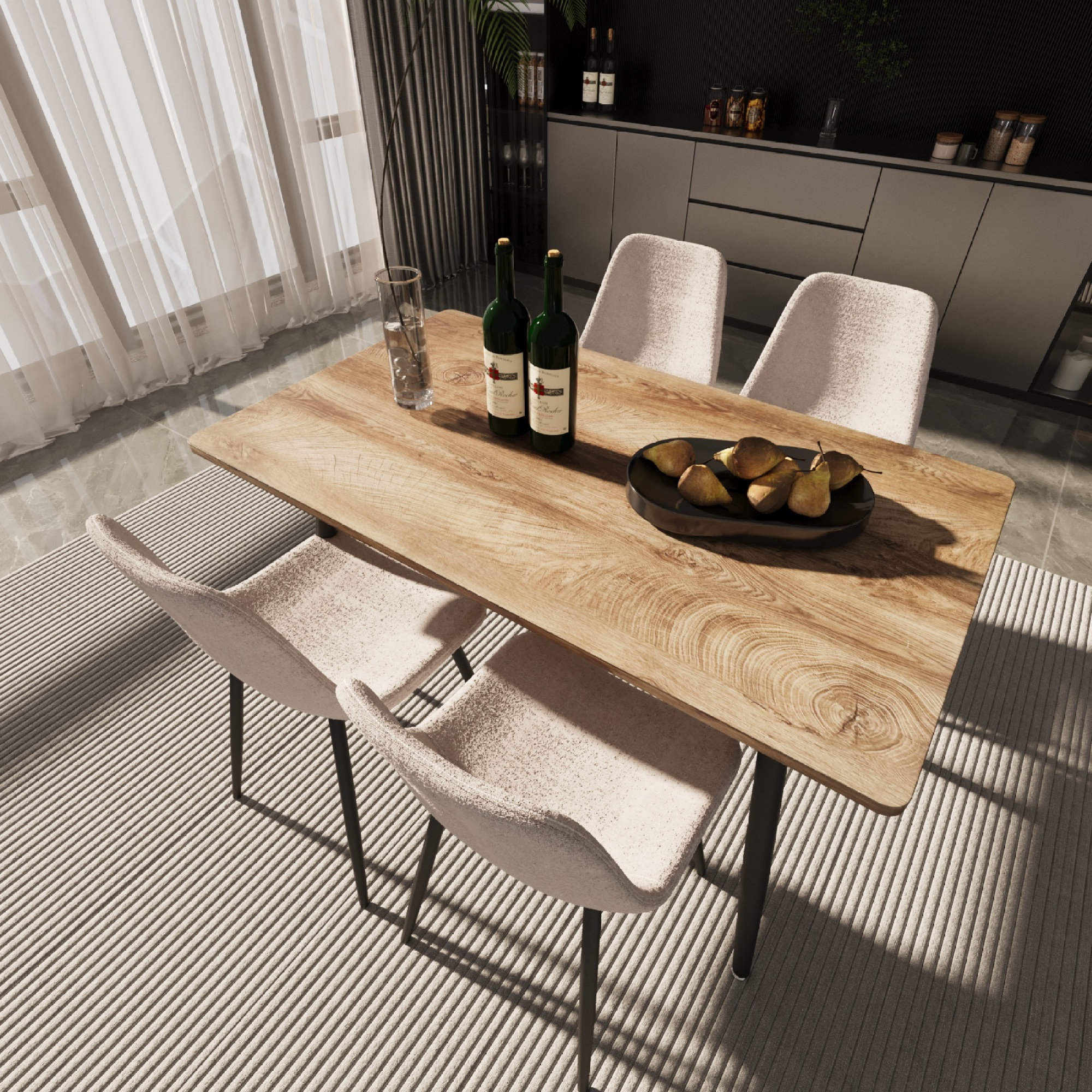 Corrigan Studio® Modern 5-piece dining set: mdf wood table, beige chairs, black metal legs ...